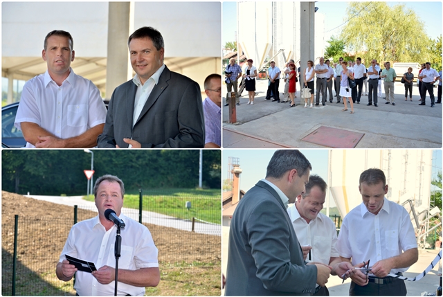 Zgoraj Vinko But in minister Židan ter prisotni, spodaj Stanko Javornik ter prerez slavnostnega traku